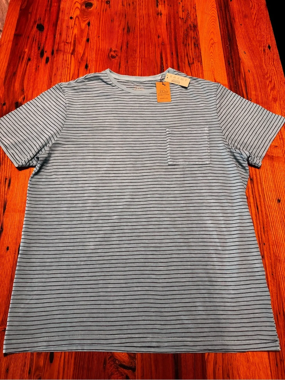 J.Crew Garment-Dyed Striped Pocket Tee – Light Blue/Navy, XL – New w/ Tags
